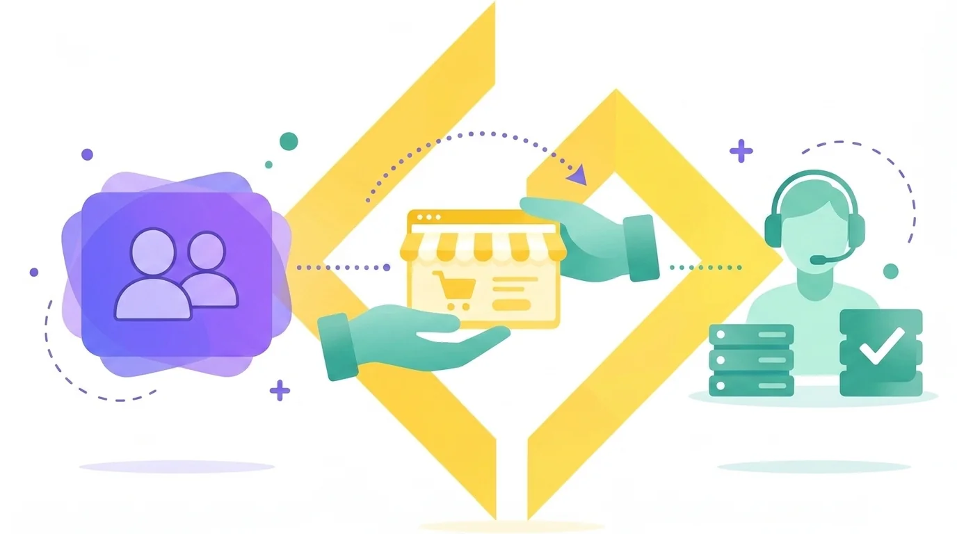 Illustration: Reibungslose Übergabe eines Onlineshops an ein neues Support-Team
