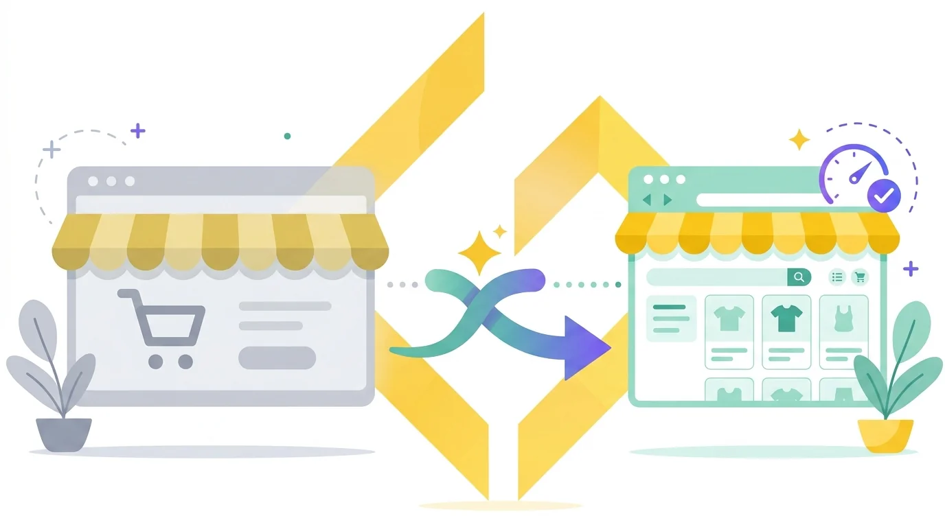 Illustration: Wechsel von einem bestehenden Shopware-Shop zum modernen Zenit Theme