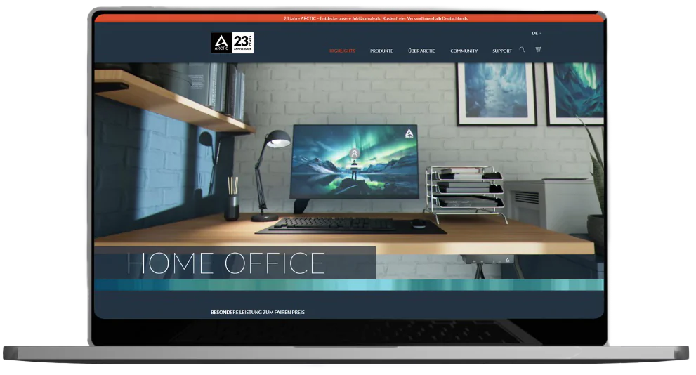 Startseite des Arctic-Onlineshops auf einem Laptop