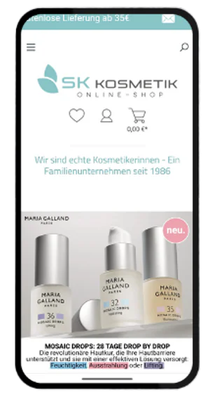 Der SK-Kosmetik-Onlineshop auf einem Smartphone