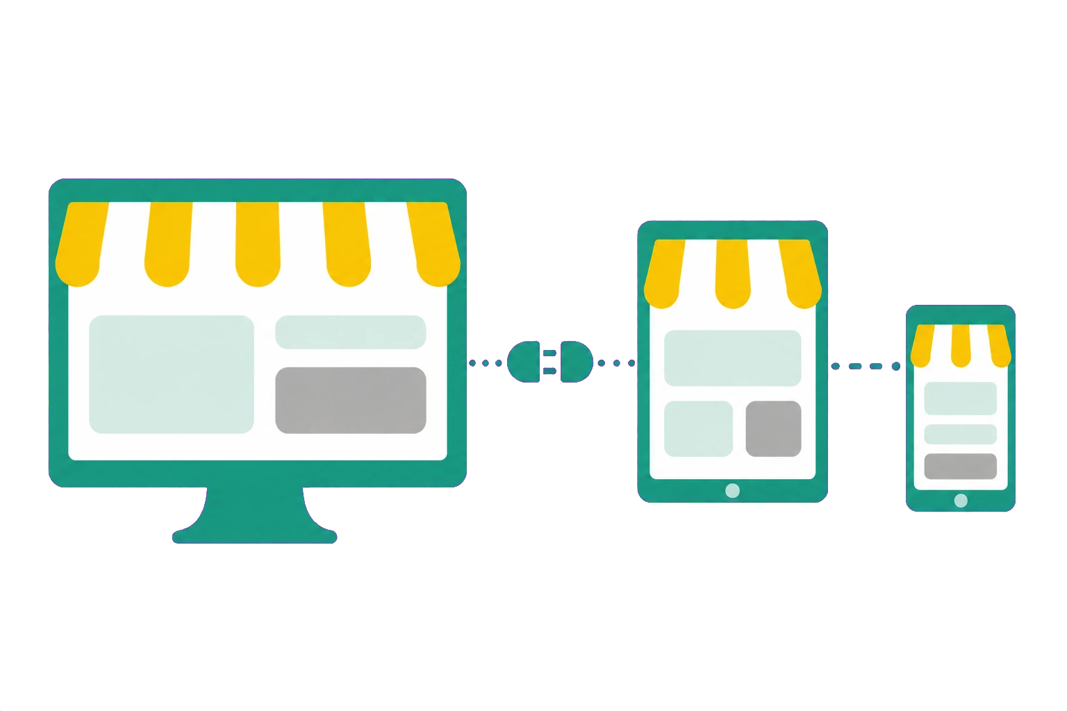 Illustration: Shopware-Shop auf mehreren Geräten mit angebundenen Systemen