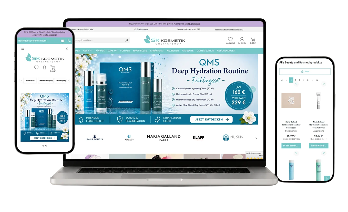 SK Kosmetik Online-Shop auf Laptop und Smartphone
